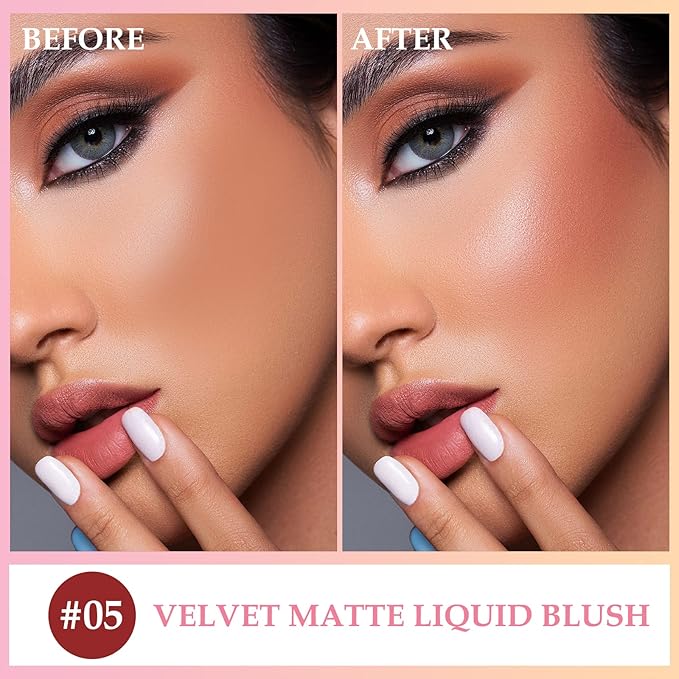 Boobeen Liquid Blush Velvet Cream Blush Makeup Matte Soft Gel Face Blush Makeup for Cheeks, Lightweight Blendable Liquid Blush Stick, Long-lasting Smooth Natural Blush Color
