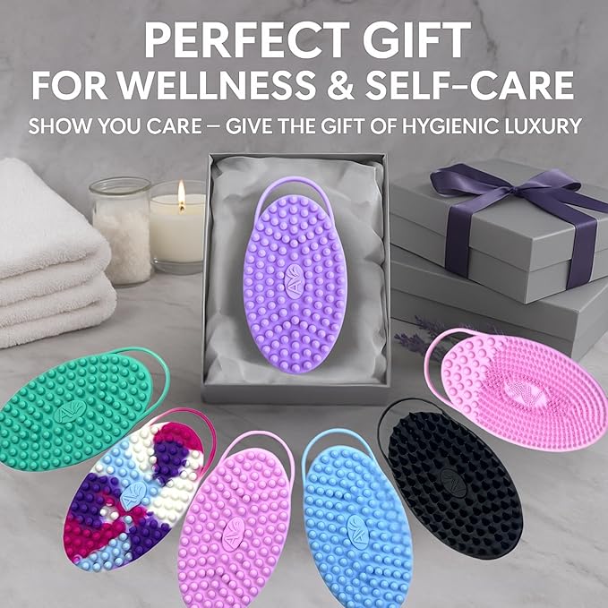 Avilana Silicone Body Scrubber – Gentle Shower Brush & Loofah Alternative- Food Grade & Lab Tested – Fast-Drying, Hygienic, BPA-Free Silicone Body Gentle Exfoliator (Blue, Body & Face)