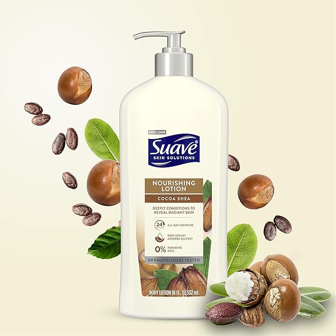 Suave Skin Solutions Body Lotion, Cocoa Butter & Shea, 18 Fl Oz (Pack of 6)