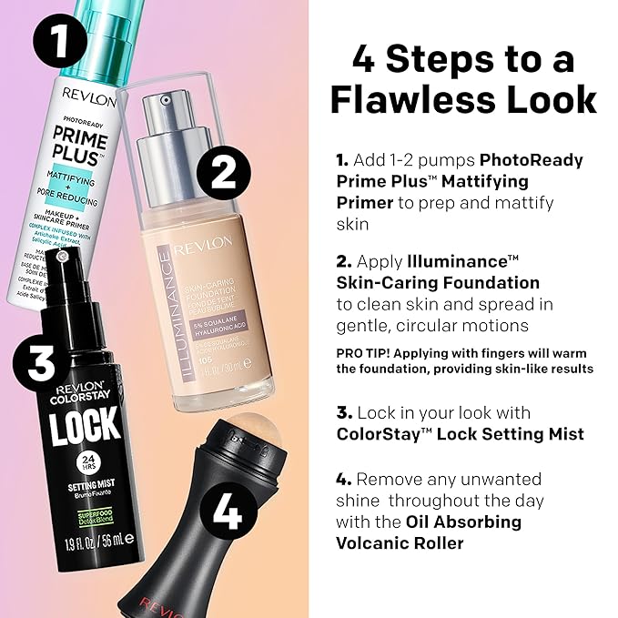 Revlon Illuminance Skin-Caring Liquid Foundation, Hyaluronic Acid, Hydrating and Nourishing Formula with Medium Coverage, 201 Creamy Natural (Pack of 1)