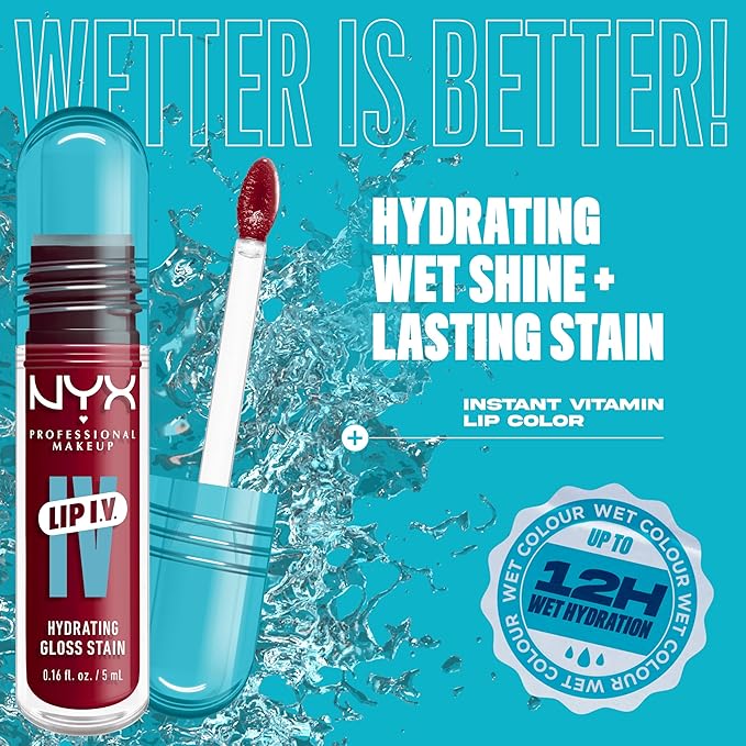 NYX PROFESSIONAL MAKEUP Lip IV Hydrating Glossy Lip Stain with 12HR Hydration - Red-y Set Wet (Red)