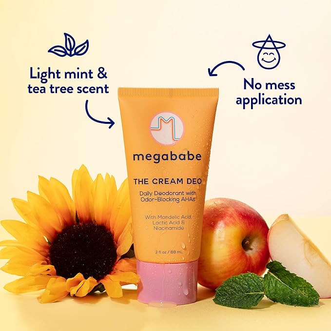 Megababe Daily Deodorant - The Cream Deo with Odor-Blocking AHAs | Treats & Prevents Ingrown Hair | Aluminum-Free, All Natural | Free from Parabens, Sulfates & Phthalates | 3 fl oz
