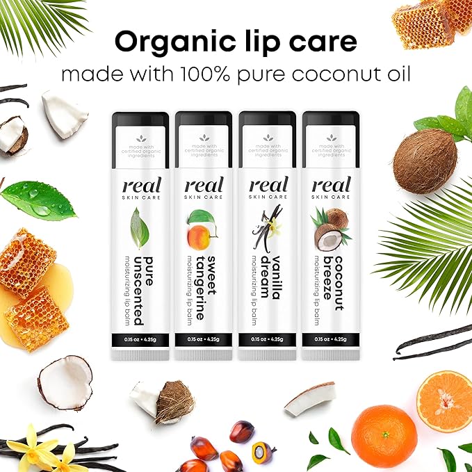 Organic Lip Balm With Coconut Oil | Handmade In the USA | Vanilla Dream 4-Pack | Natural Lip Balm | Coconut Oil Lip Balm for Dry & Cracked Lips | Beeswax Lip Balm | 4 Lip Balm Pack