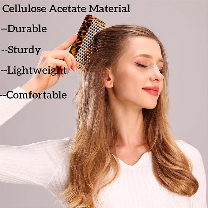 Fsmiling Wide Tooth Comb Large Detangling Comb Cellulose Detangler Comb for Women Thick Curly Wavy Wet Dry Hair 2 Pack,Tortoise shell