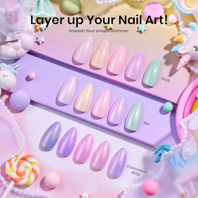 Beetles Purple Gel Nail Polish Set - 20 Colors Hot Pink Purple Shimmer Green Unicorn Bright Glitter Manicure Macaron Collection Pastel Gel Polish Kit with Base Matte Glossy Top Coat