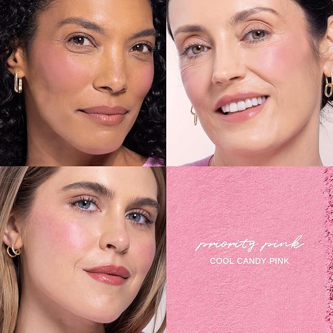 Wander Beauty Hydrating Powder Blush - Lightweight, Pink Blush Makeup with a Blurring, Satin Finish - Buildable Formula with Hyaluronic Acid, Squalane & Aloe Leaf Extract - Priority Pink - 0.18 oz