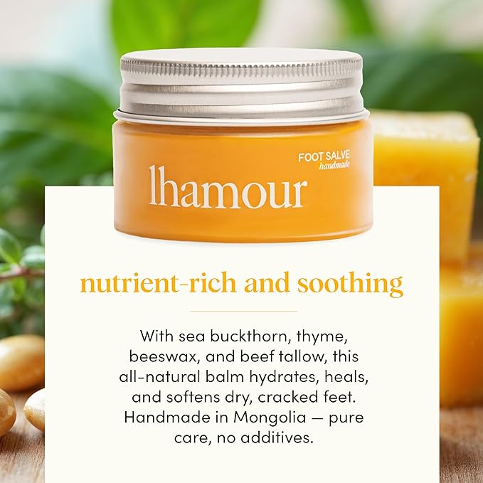 Natural Foot Salve for Dry Cracked Feet – 100% Organic Formula with Beef Tallow, Sea Buckthorn, Thyme & Peppermint Oil – Heel Balm Foot Cream for Rough Skin & Callus Care – 1.06 oz