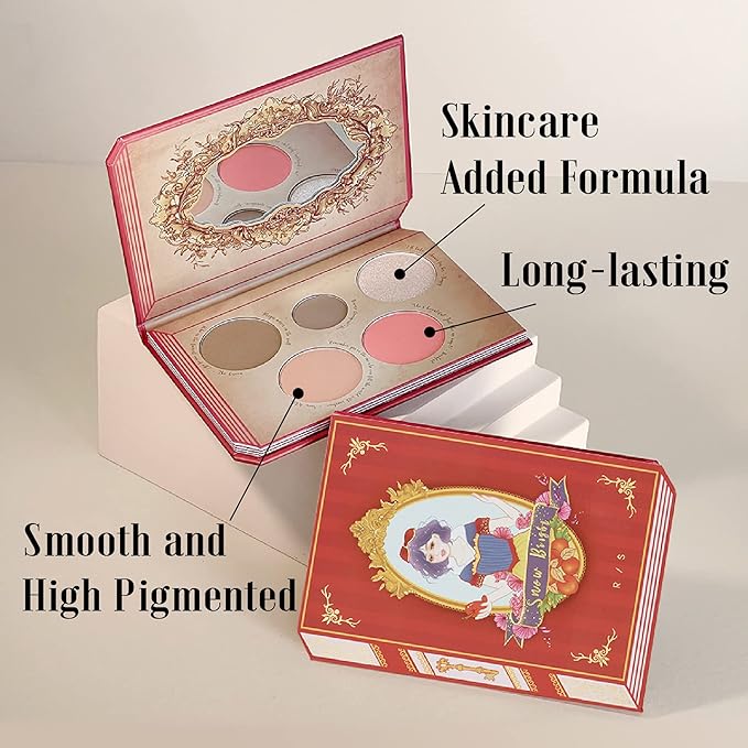 READY TO SHINE Snow Bright Contour Highlight Blush Makeup Palette - Smooth and Pigmented - Easy to Blend - Vegan and Cruelty Free - 5 Part Pressed Powder Makeup Kit - With Mirror For All Skin Types