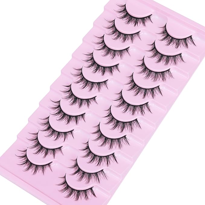FANXITON Manga Lashes Wispy Natural Look Faux Eyelashes 10 Pairs Asian 3D False Eyelashes 14 mm Cat Eye Lashes Pack