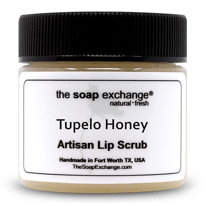 Lip Scrub - Tupelo Honey Flavor - Hand Crafted 1.5 oz / 42.5 g Natural Lip Care, Artisan Lip Treatment, Exfoliate, Hydrate, & Protect. Made in the USA.