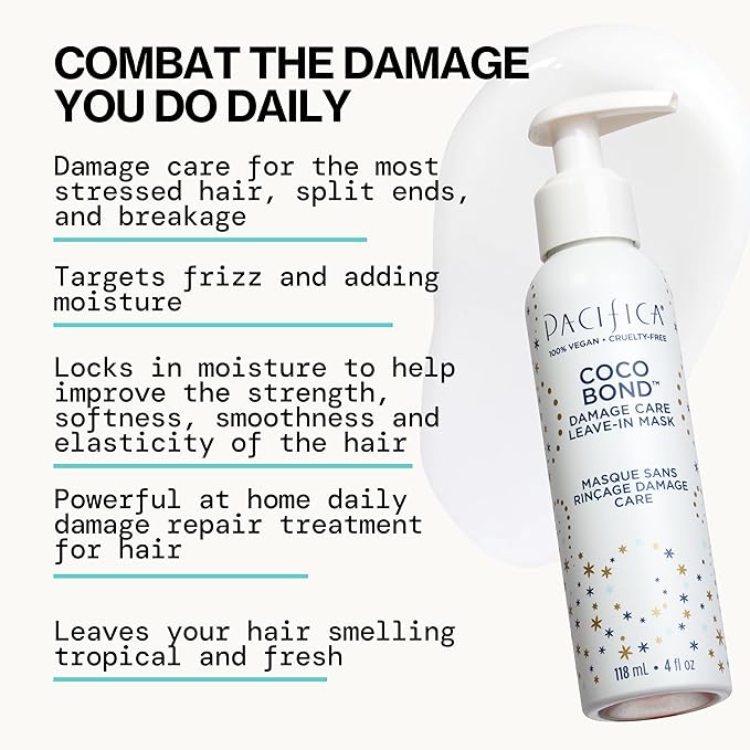 PACIFICA Beauty, Coco Bond Damage Care Leave-In Repair Mask Treatment, Dry & Damaged Hair from Bleach, Color, Chemical Services, Chlorine, & Heat, Coconut, Vegan
