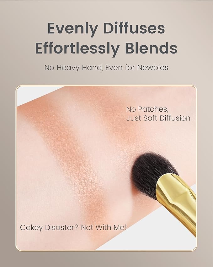 Desert Oak Series Thumb-Shaped Eyeshadow Brush - Curved Brush Head Mimics Natural Finger Contour, Premium Goat Hair & Bubinga Handle for Lid/Crease Blending (CM 170)