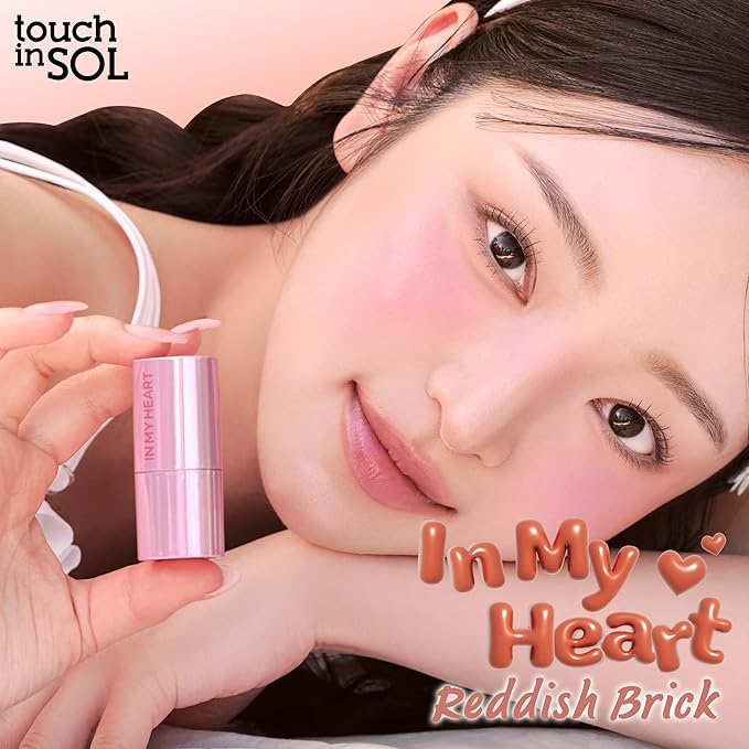 Touch in Sol In My Heart Stick Blush (#Reddish brick) – Cream Blush Stick for Cheeks, Eyes & Lips – Korean Makeup Cheek – Creamy, Blendable Milk Blushe for Dewy Glow, Natural Finish, k beauty, 0.21 Oz