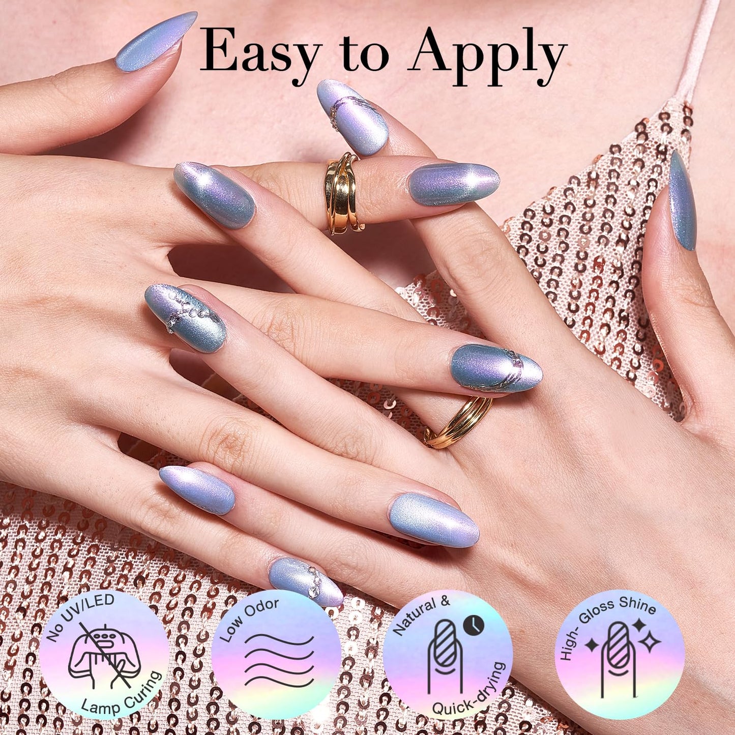 AZUREBEAUTY Magnetic Cat Eye Nail Polish Set – 2 Cat Eye & 2 Glitter Colors with Top Coat, Chrome Shimmer Gel Effect, Quick Dry Long Lasting DIY Nail Kit for Salon Home