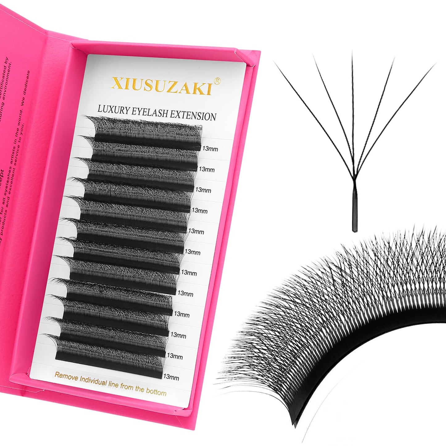 W Lash Extensions Supplies 5D Eyelash Extensions W Shape 0.07mm Thickness C Curl 13mm Premade Fans Easy Fan Lashes Volume Matte Black 12 Rows Crisscross Eye Lashes(W-5D-0.07-C,13mm)