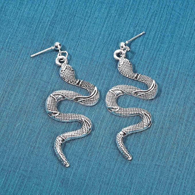 Punk Snake Earrings Silver Snake Dangle Earrings Serpent Drop Earrings Gothic Earrings Jewelry for Women and Girls