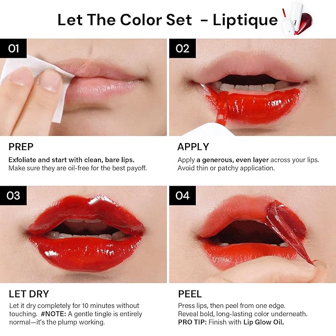 Liptique Korean Lip Stain Peel Off - 24 Hour Long Lasting Lip Tattoo, Waterproof & Transfer Proof, Nourishing & Hydrating Lip Tint for Women, Instant Plumping Lip Tints Peel Off (004 ROSITE)
