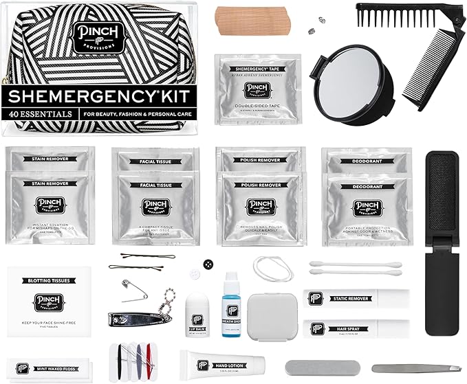 Pinch Provisions Shemergency Kit for Her, 40 Emergency Essential Items, Compact, Multi-Functional Pouch, Gift for Women, Birthday, Bachelorette Parties, and More!