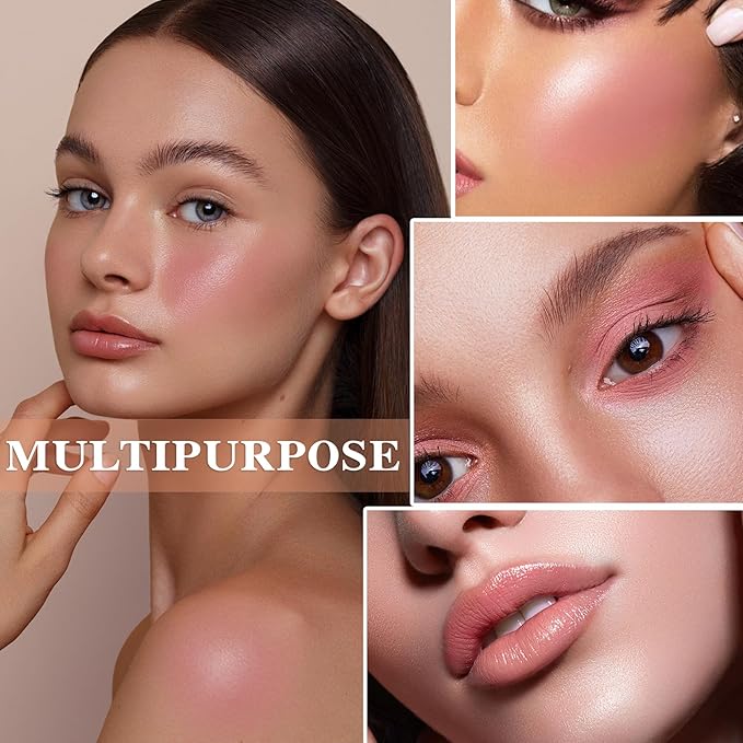 Cream Blush Stick with Brush and Makeup Sponge,Waterproof Multi Cream Makeup Stick,Lightweight,Long-lasting,2 in 1 Multi Blush for Cheeks & Lip Tint & Eyeshadow S