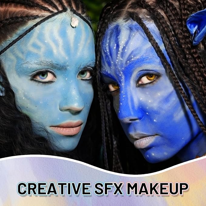 Light Blue Water Based Face Body Paint, 2.37 OZ Large Tube Full Coverage Face Paint for Corpse Bride Avatar Mermaid Cosplay Makeup,Washable Blue Body Painting for Adult Halloween SFX Makeup