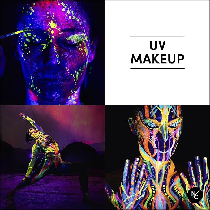 UV 12-Color Palette - Water-Activated Neon Glow Makeup for Face & Body - Fluorescent Shades for SFX, Party Makeup, Cosplay & Theatrical Performances