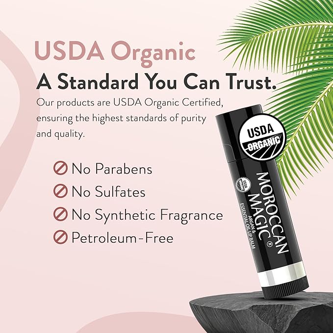 Moroccan Magic Organic Manuka Honey Lip Balm 3 Pack | Ultra-Hydrating Argan & Essential Oil Lip Moisturizer + Vitamin E | Natural Chapstick for Dry Lips | Smooth, Non-Toxic | Organic Lip Balm