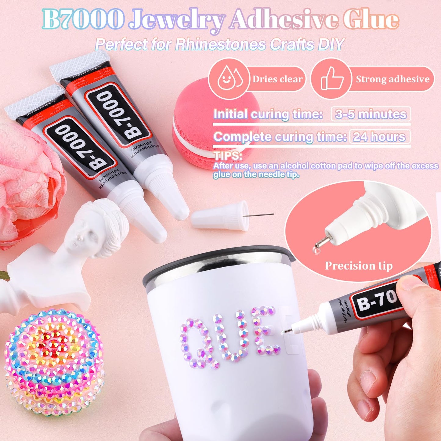 25000Pcs Resin Rhinestones with B7000 Jewelry Glue for Crafting, Lavender Purple AB 2-6mm Non Hotfix Flatback Gems, Bedazzling Crystal for DIY Crafts Clothing Tumblers Mugs Shoes Fabric Decor Nail Art