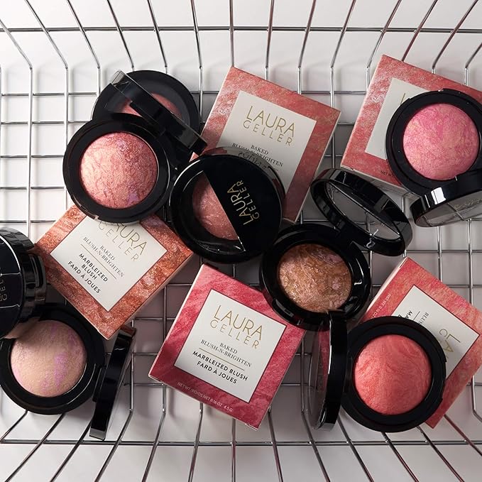 LAURA GELLER NEW YORK Baked Blush-n-Brighten Marbleized Blush for Cheeks - Pink Grapefruit - Satin Finish - Buildable Color