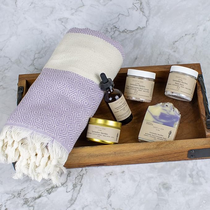 Birthday Gift Baskets for Women, Handmade Lavender Gift Box, Natural Relaxing Spa Self Care Package for Woman 13 Pc, Spa Gifts for Women, Gift Basket for Her, Birthday Box (Lavender Garden)