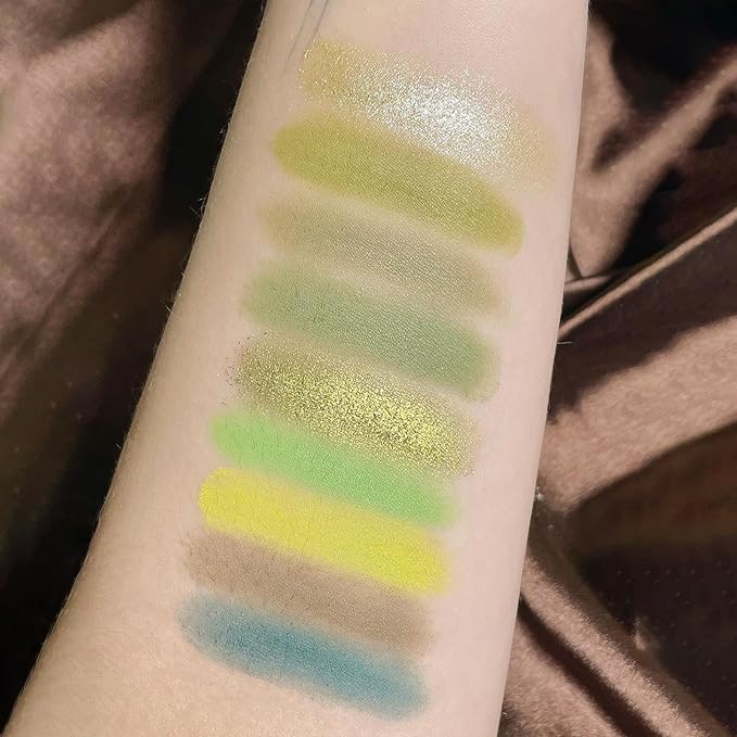Erinde 9 Colors Eyeshadow Palette, Matte Shimmer Glitter Eye Shadow Palette Makeup, Highly Pigmented Long Lasting Waterproof, Natural Neutral Nude Eyeshadow Make Up Pallet, Yellow Green