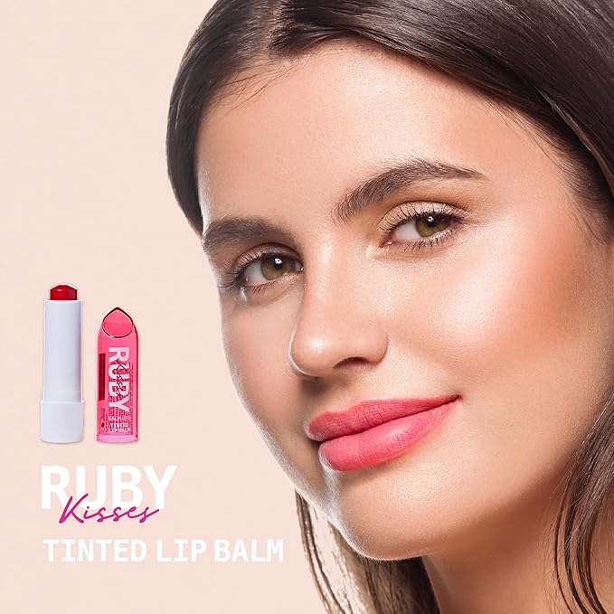 Ruby Kisses Balm Up Tinted Lip Balm, Non-Greasy Hydrating Formula, Nourishing Coconut Core & Vitamin E Infused, Lip Care with Natural Shine, Lightweight Sheer Color (Red)
