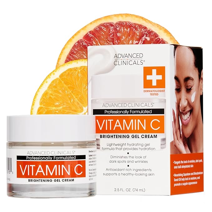 Advanced Clinicals Brightening Vitamin C Face Cream Gel With Niacinamide + Hyaluronic Acid | Vitamin C Moisturizer Lotion For Face Visibly Diminishes Look Of Dark Spots & Uneven Skin Tone, 2.5 Fl Oz