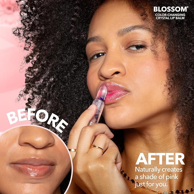 Blossom Moisturizing Custom Color Changing Crystal Lip Balm, Strawberry Scented, Lip Stain Tint, Infused with Real Flowers, 3g, Purple