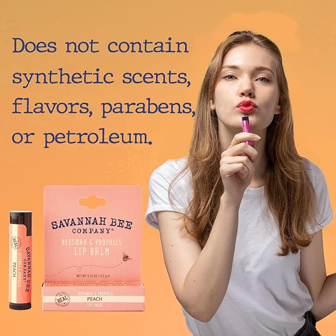 Savannah Bee Lip Balm Hanger 0.15 oz - Invigorating Mint Flavor - Natural Ingredients for Supple, Soft Lips - Convenient Hanger Design (.15 Oz, Peach)