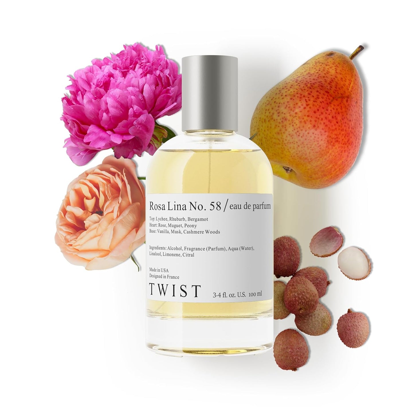 Twist - Rosa Lina No. 58 - Eau De Parfum Inspired by Perfume De Marly Delina, Long-Lasting Perfume For Women, Rose & Fruity, Vegan, Clean Ingredients, Fragrance - Spray 100 ml | 3.4 fl. oz.