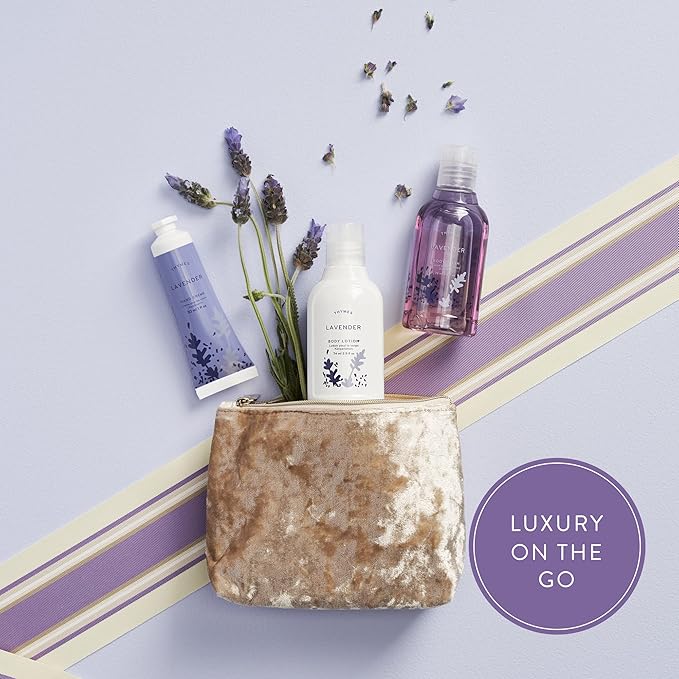 Thymes Travel Set and Beauty Bag - Contains Body Wash, Body Lotion & Hand Cream - Lavender