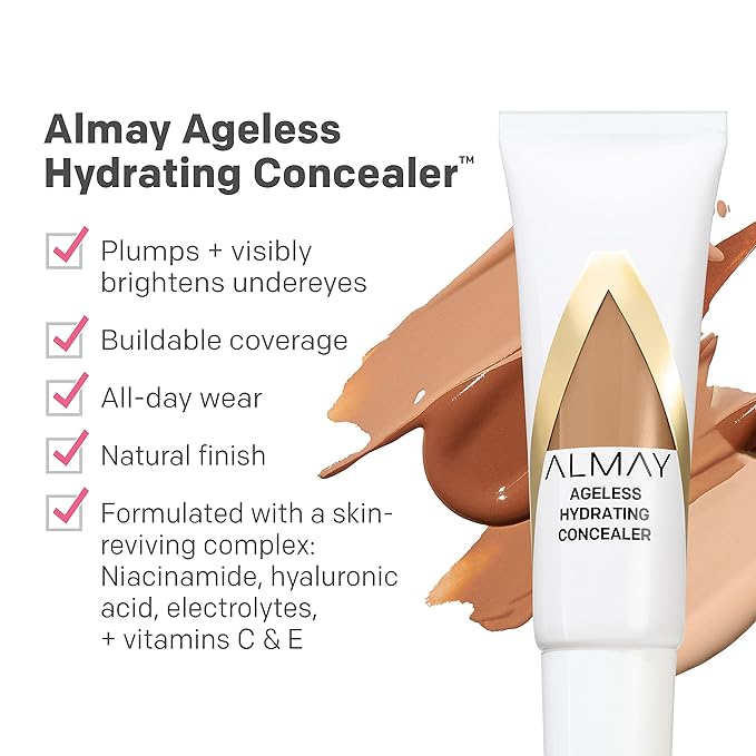 Almay Anti-Aging Concealer, Face Makeup with Hyaluronic Acid, Niacinamide, Vitamin C & E, Hypoallergenic-Fragrance Free, 030 Medium, 0.37 Fl Oz (Pack of 2)