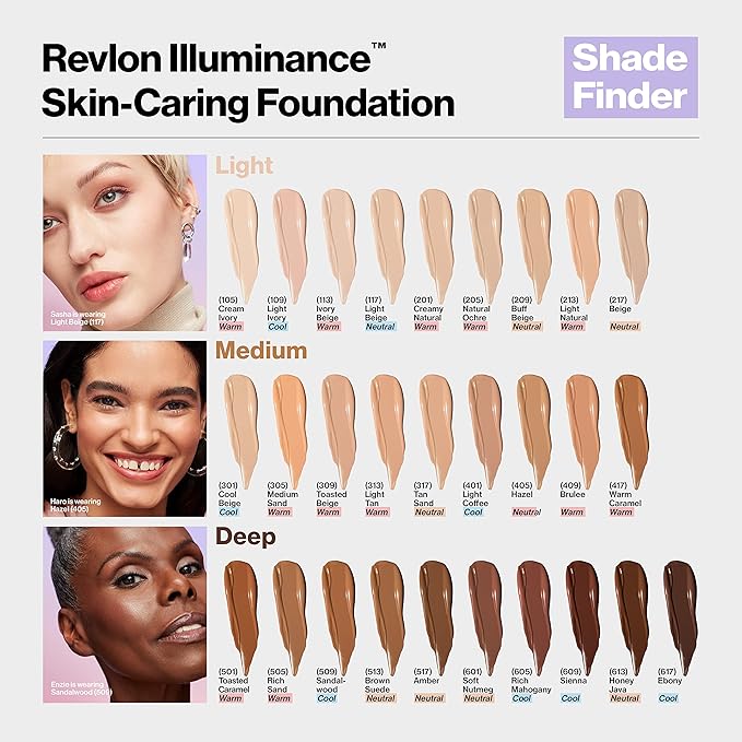 Revlon Illuminance Skin-Caring Liquid Foundation, Hyaluronic Acid, Hydrating and Nourishing Formula with Medium Coverage, 113 Ivory Beige (Pack of 1)