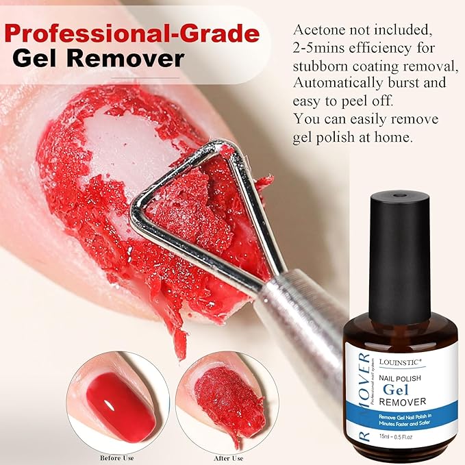 LOUINSTIC Gel Remover Kit – 3 Pcs (45ml) – Quick, Gentle Nail Care Solution for Home or Pro Use with Nail File