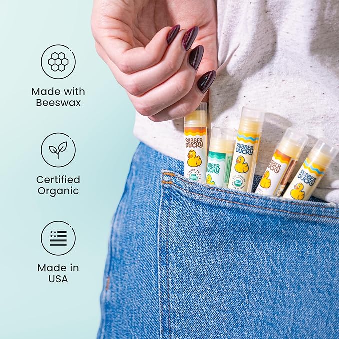 Rubber Ducky Sunscreen - Organic Lip Balm for Women, All Natural Stick with Vitamin E - Moisturizing & Hydrating Lip Balm for Dry Lips - Untinted and Non-Toxic Lip Care - Spearmint, 3 Pack