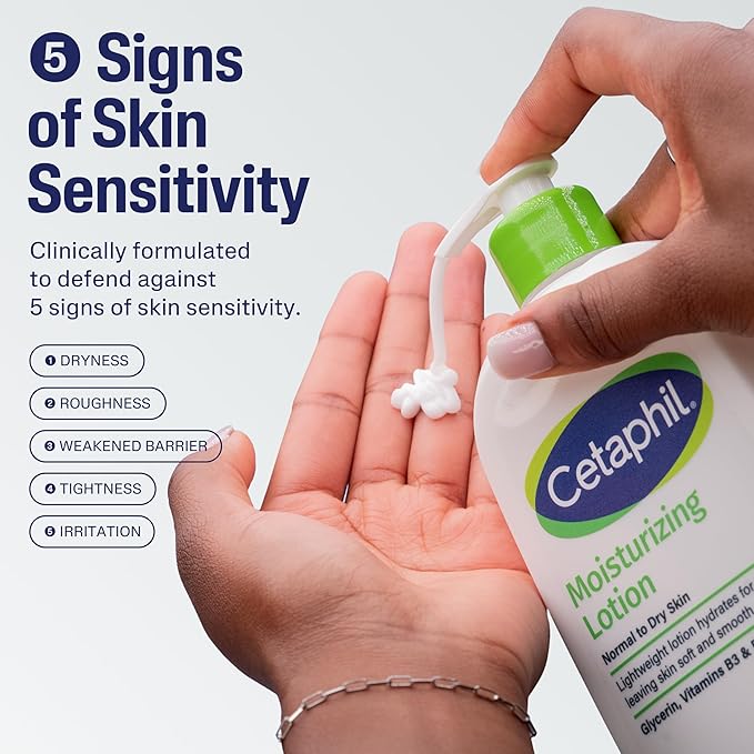 Cetaphil Face & Body Moisturizer, Hydrating Moisturizing Lotion for All Skin Types, Suitable for Sensitive Skin, NEW 8 oz Pack of 3, Fragrance Free, Hypoallergenic, Non-Comedogenic
