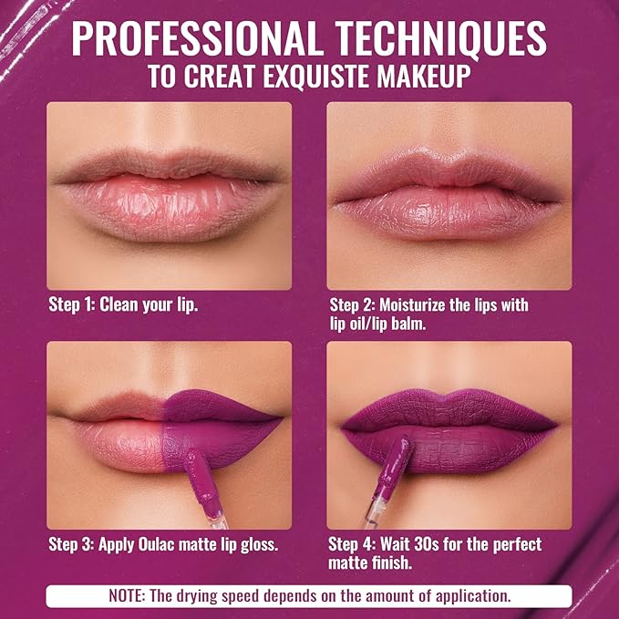 Oulac Matte Liquid Purple Lipstick for Women, Dark Violet Long Lasting Lipstick, Waterproof Lip Stain, No Transfer, Creamy High Pigmented Formula with Vitamin E, Vegan & Cruelty-Free M15