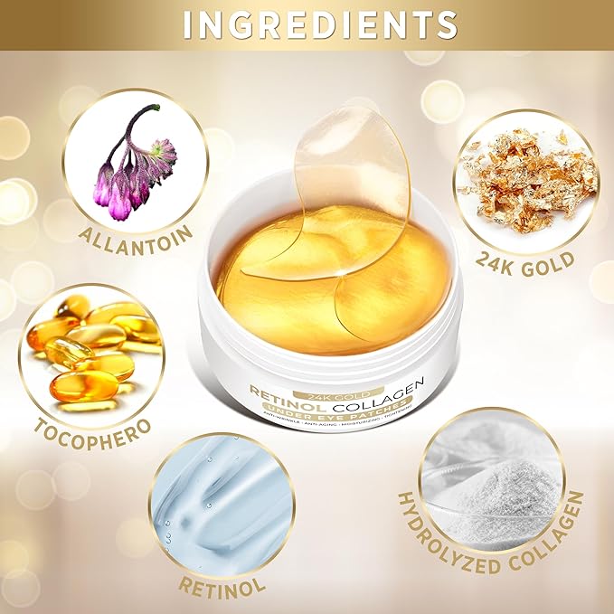 VELAMO ADVANCED Under Eye Patches: 24K Gold Under Eye Mask for Puffy - Retinol Patchology Eye Patches for Wrinkles and Dark Circles Puffiness- Collagen Under Eye Bags Treatment for Women Men 60 Pcs