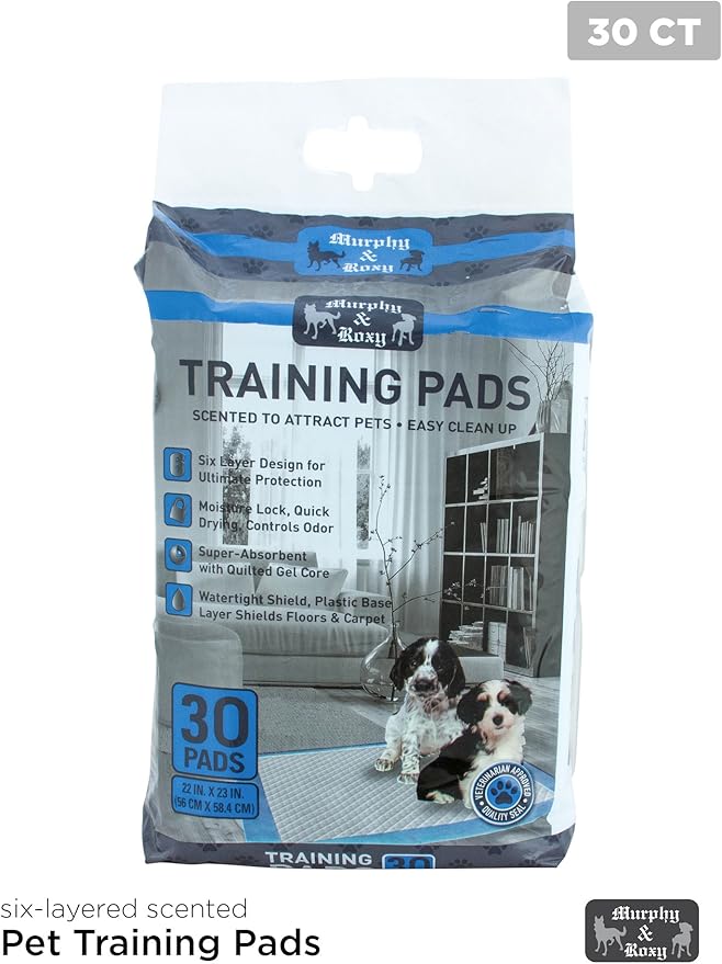 MR30 Murphy & Roxy Pet's Super Absorbent, Six-Layer, Scented Training Pads (30 Pack), Blue