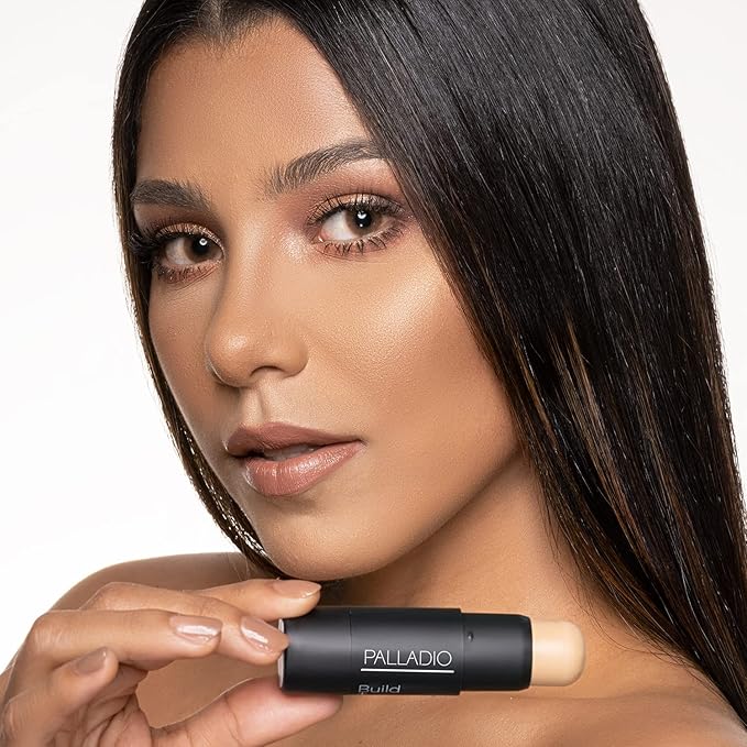 Palladio BUILD & BLEND Foundation Stick, Medium Coverage Buildable Contour Stick for Face, Ultra Blendable Creamy Formula for a Natural Shine Free Finish, Professional Makeup, 0.25 Ounce (Warm Brown)