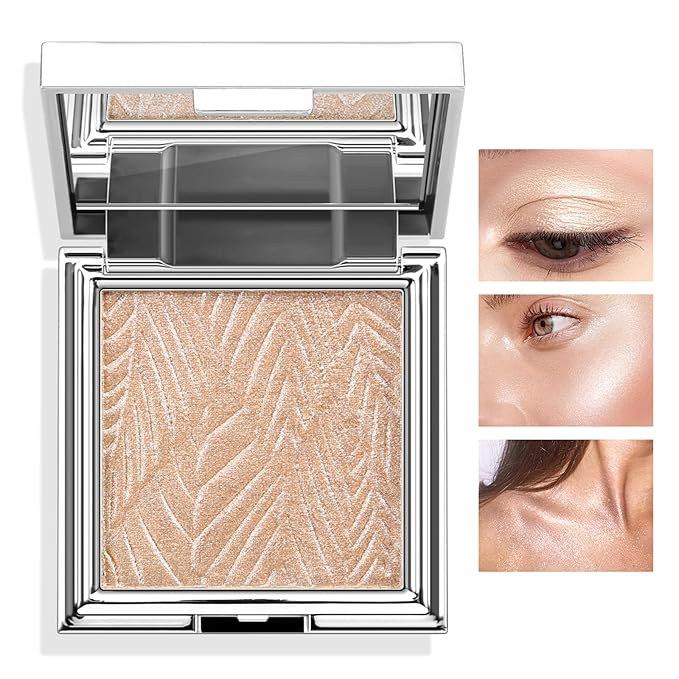 Boobeen Highlighter Makeup Highlighter Powder Palette, Shimmer Illuminator Highlight Contouring Palette Come with Mirror, Long Lasting Glow Defining the Face and Body