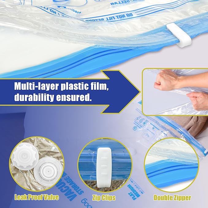 Travel Vacuum Bags with Electric Pump for Luggage and Suitcase, Vacuum Seal Compression Packing Bags for Clothes Clothing, Combo 18 Pack