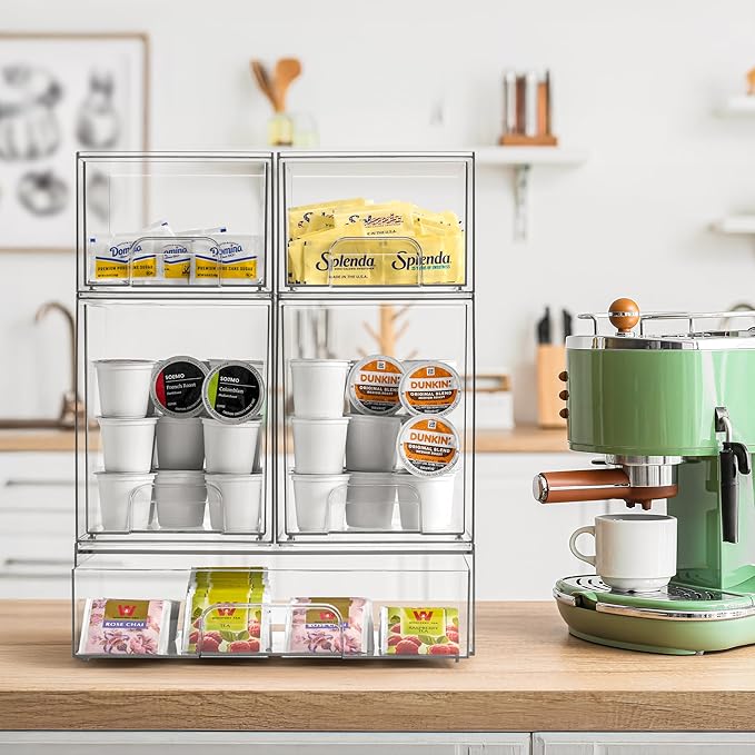 Sorbus Acrylic Storage Containers - 2 Pack, Stackable Storage Bins Set for Bathroom Organization - Clear Acrylic Drawer Organizers - Makeup Case Pull-Out Drawers (7.6’’ and 4.4’’ Tall)