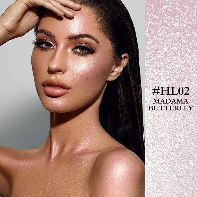 FOCALLURE Starfall Glowing Liquid Highlighter, Shimmering Body Oil, Non-Sticky Shimmer Liquid Luminizer, Non-Greasy, Face & Body Glitter Makeup for Costumes, Cosplay, Rave Festival, MADAMA BUTTERFLY