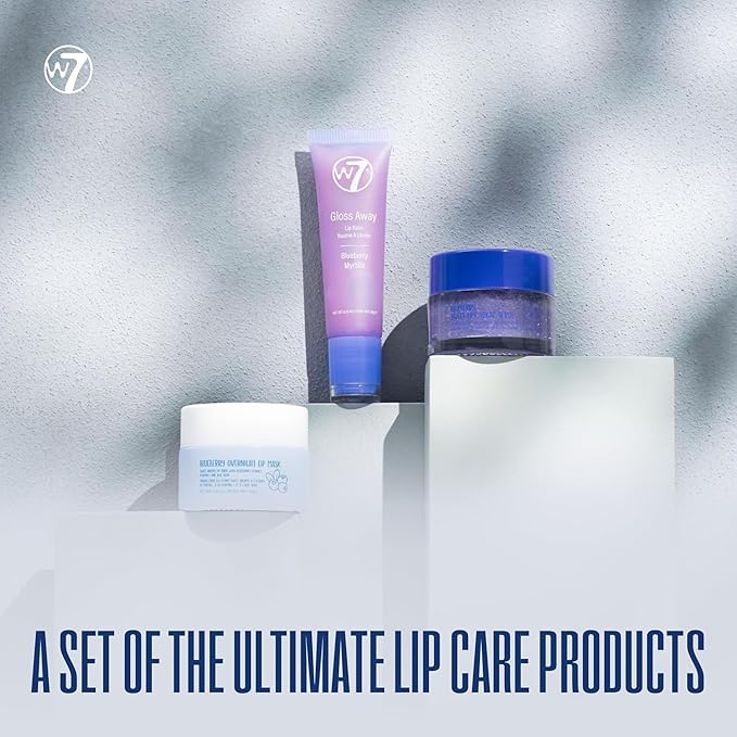 W7 Sweet Dreams Lip Care Trio - 3 Piece Set - Overnight Lip Mask, Lip Balm & Lip Scrub - Blueberry